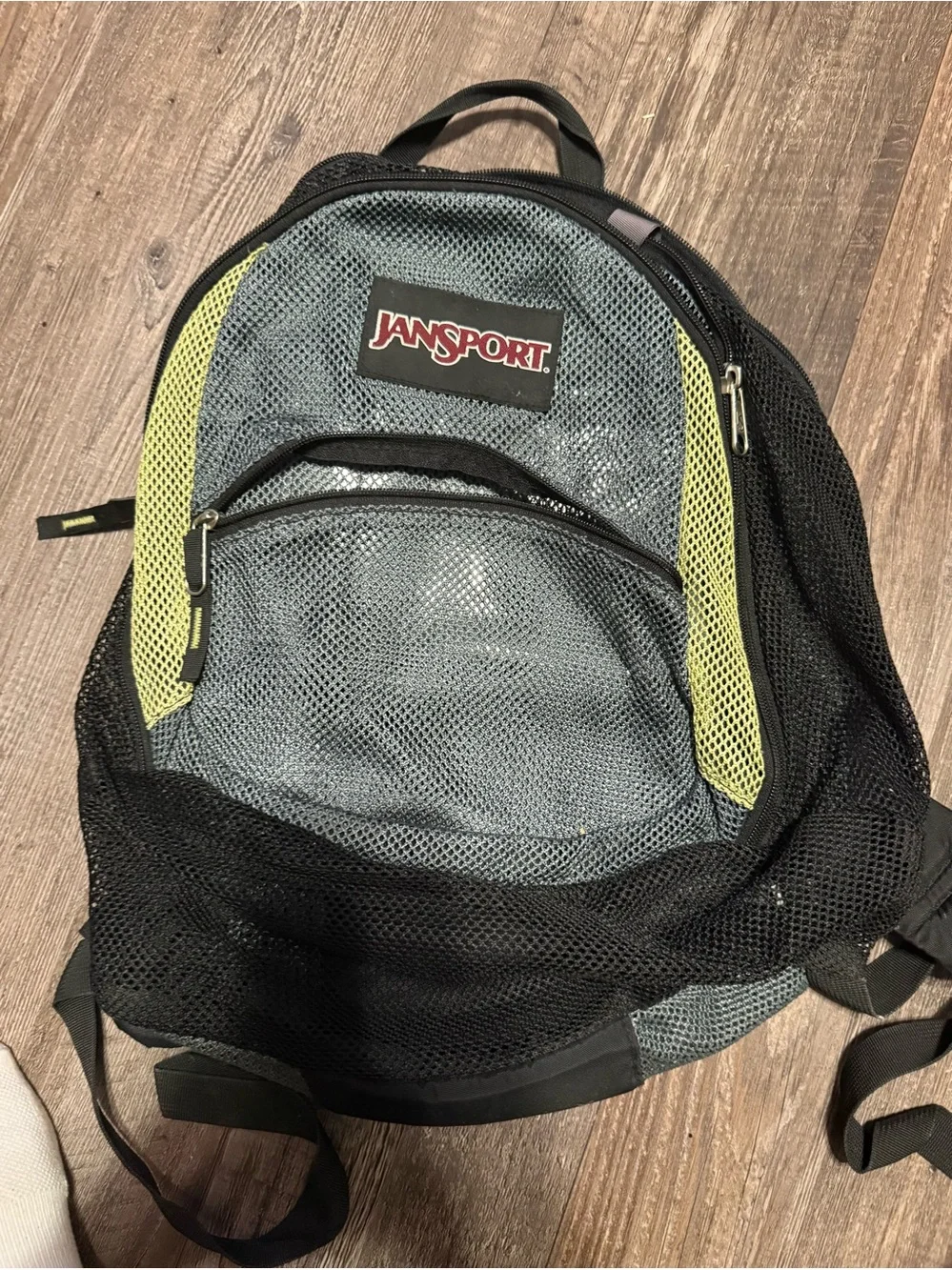 Jansport Gray and Black Mesh Backpack with Lime Trim